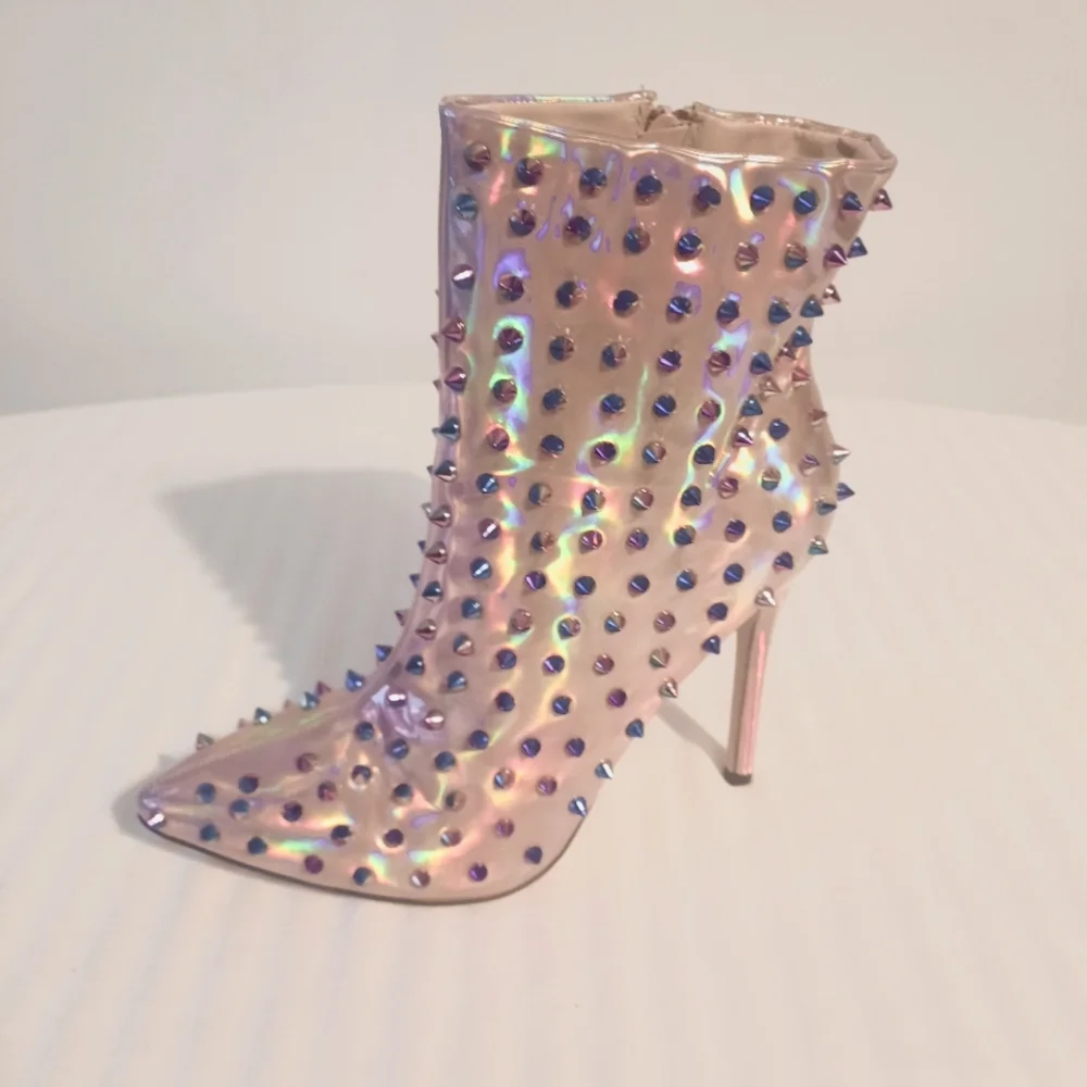 Pink Studded Stiletto Ankle Boots Size 8.5